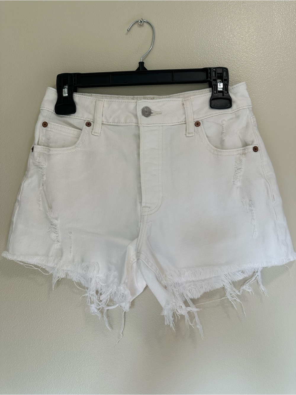 High Rise White Distressed Denim Shorts for Women - Goldie Blues